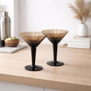 Vintage Smoky Brown Martini Glasses Set Mid-Century Modern Cocktail Stemware